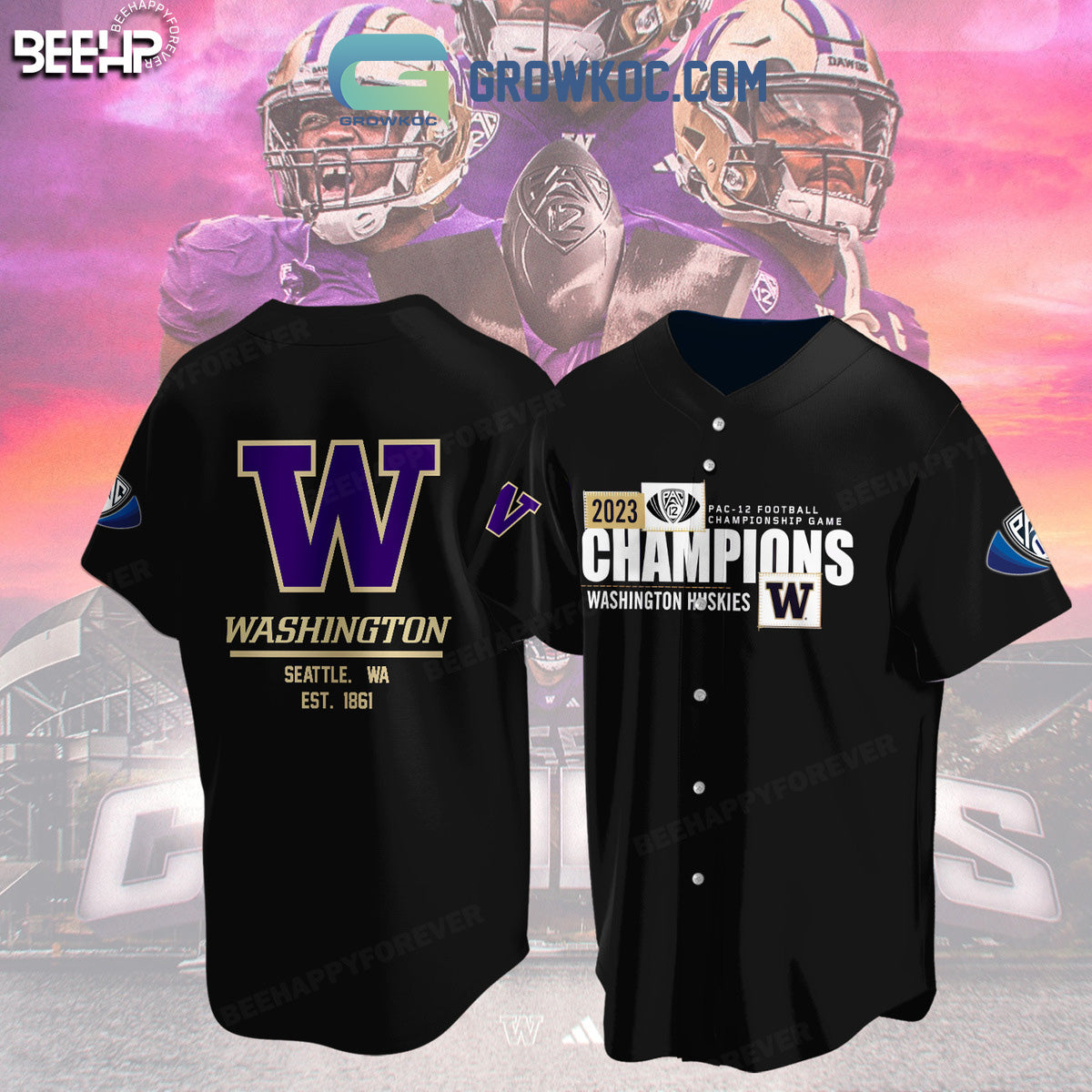 Washington Huskies 2023 Pac 12 Championship Game Black Design Baseball Jersey Unisex T-shirt, Sweatshirt, Hoodie, Long Sleeve Tee - T-Shirt, Sweatshirt, Hoodie