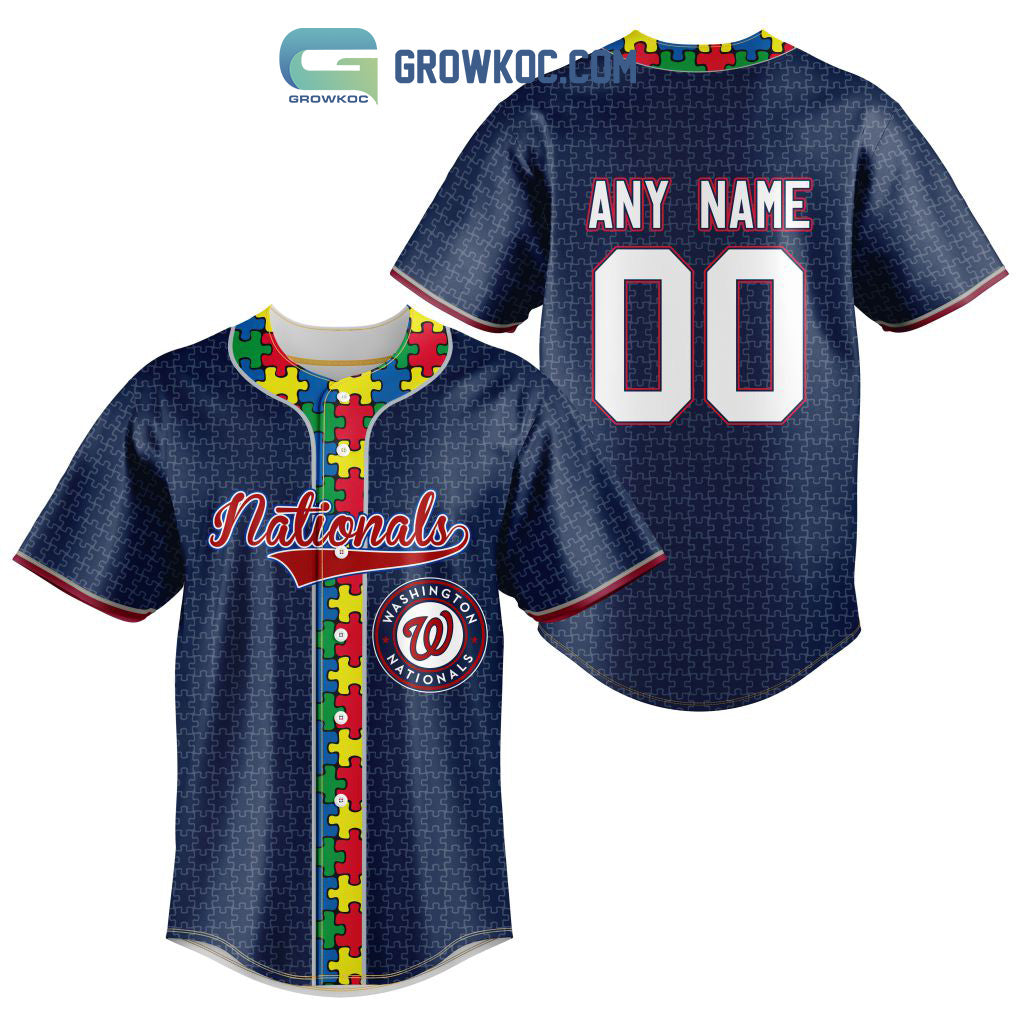Washington Nationals MLB Fearless Against Autism Personalized Baseball Jersey Unisex T-shirt, Sweatshirt, Hoodie, Long Sleeve Tee - T-Shirt, Sweatshirt, Hoodie