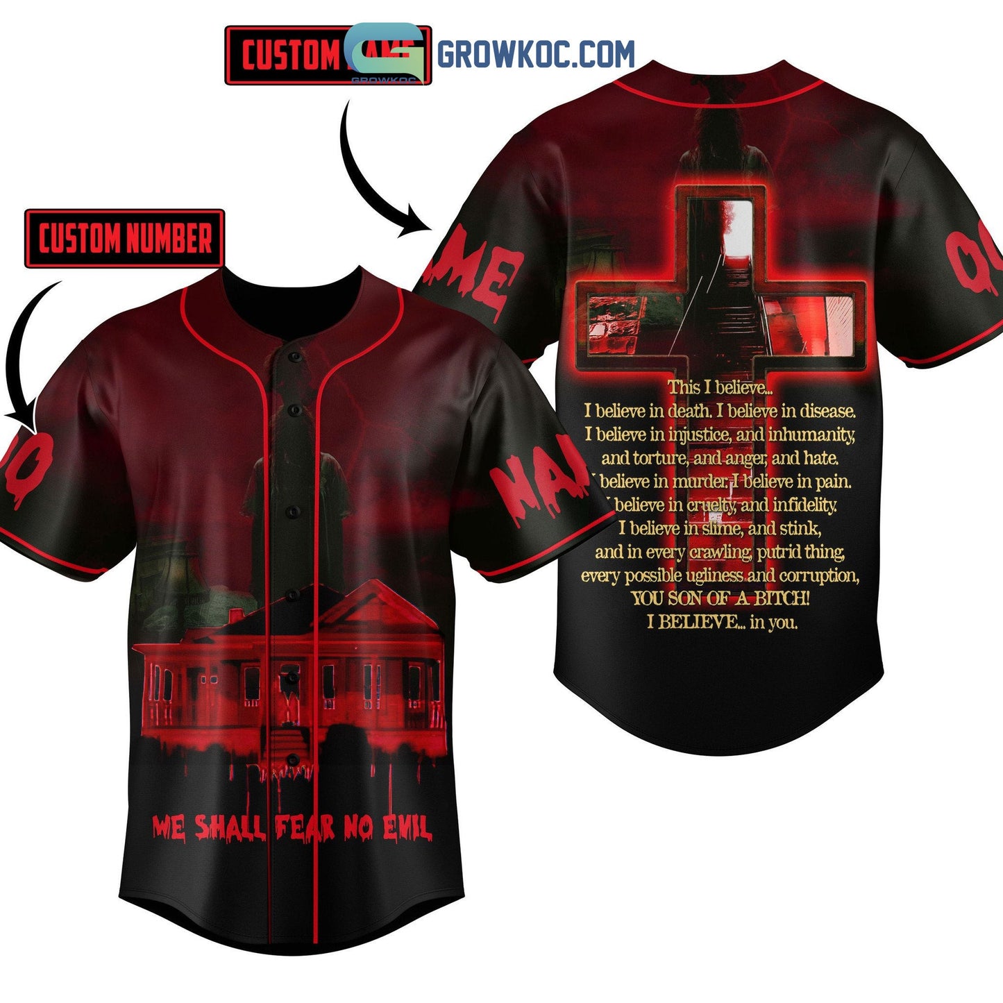 We Shall Fear No Evil Personalized Baseball Jersey Unisex T-shirt, Sweatshirt, Hoodie, Long Sleeve Tee - T-Shirt, Sweatshirt, Hoodie