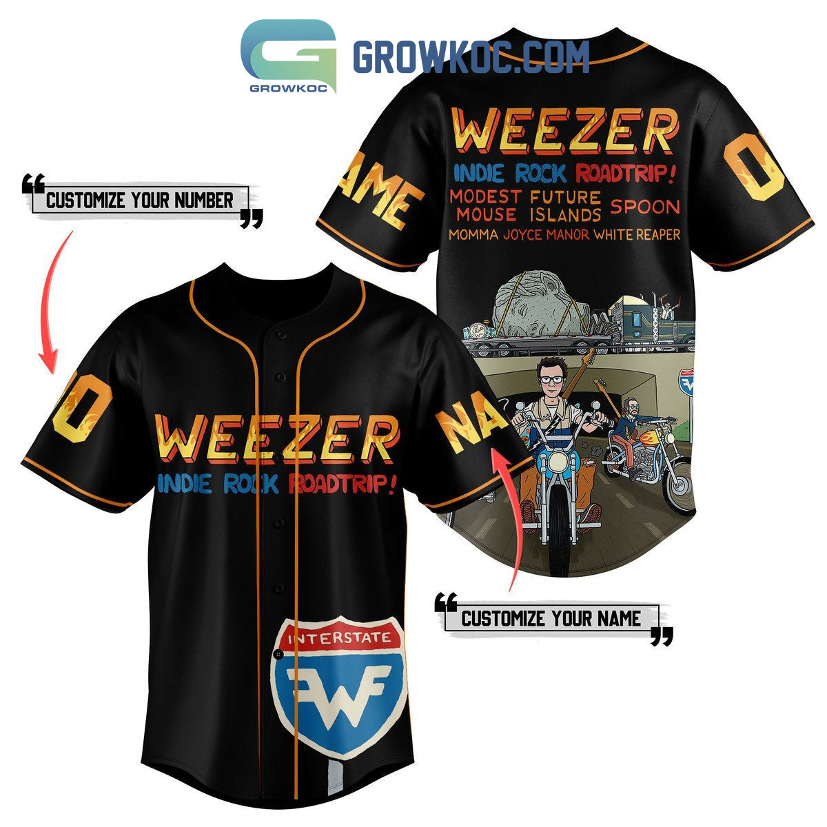 Weezer Indie Rock Roadtrip Personalized Black Design Baseball Jersey Unisex T-shirt, Sweatshirt, Hoodie, Long Sleeve Tee - T-Shirt, Sweatshirt, Hoodie