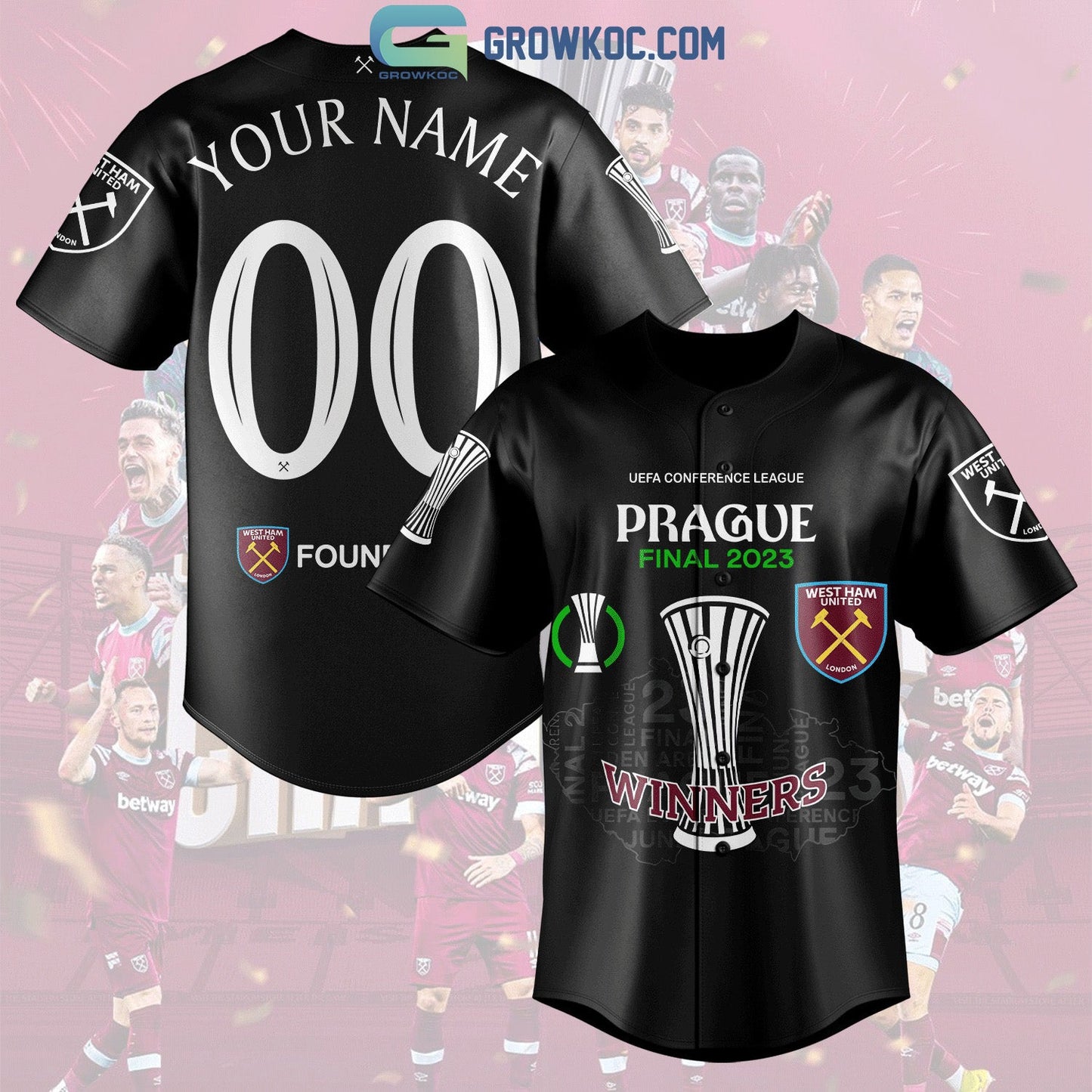 West Ham United UEFA Conference League Winners Final 2023 Personalized Black Design Baseball Jersey - T-Shirt, Sweatshirt, Hoodie