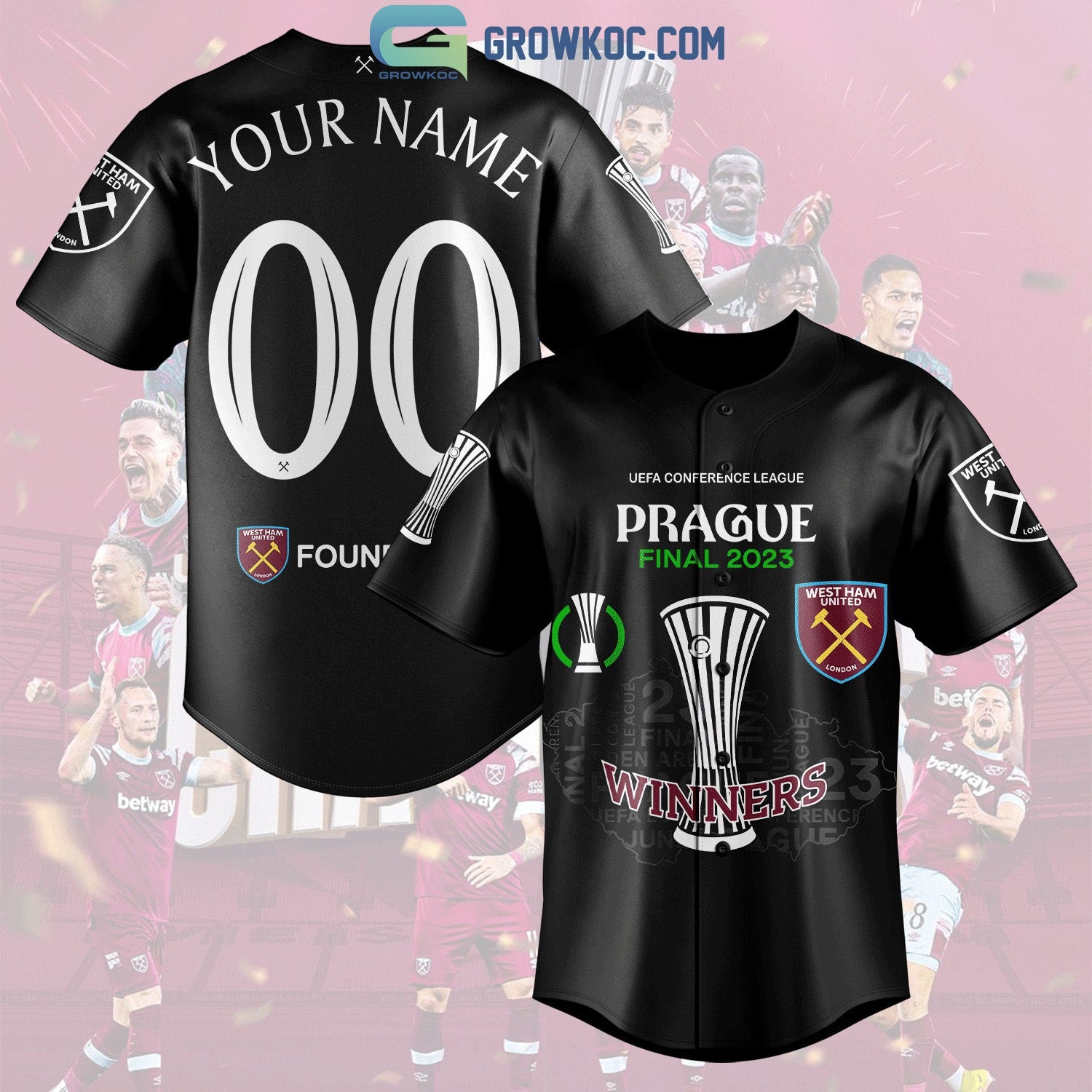 West Ham United UEFA Conference League Winners Final 2023 Personalized Black Design Baseball Jersey - T-Shirt, Sweatshirt, Hoodie