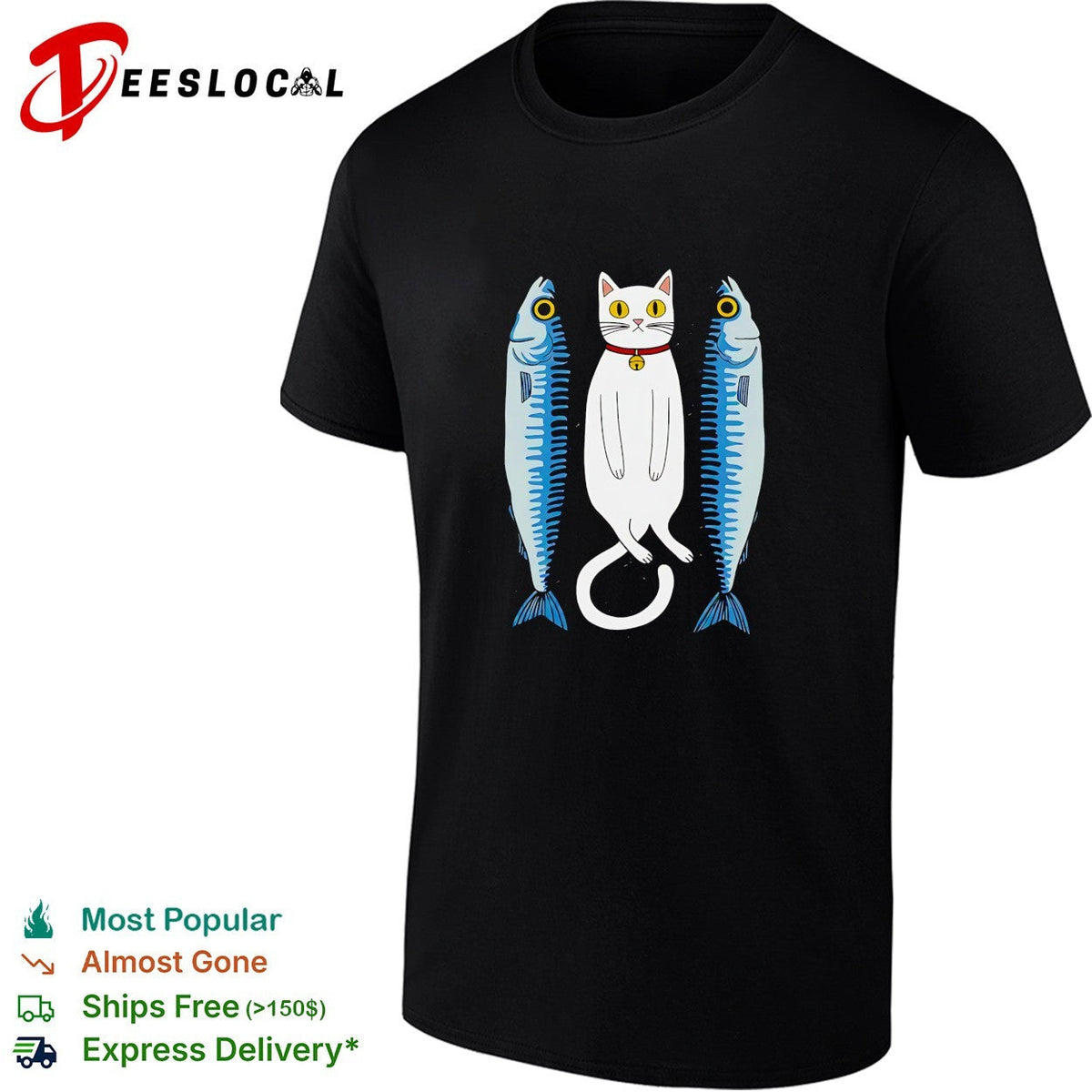 White cat with two fish meme shirt Unisex T-shirt, Sweatshirt, Hoodie, Long Sleeve Tee - T-Shirt, Sweatshirt, Hoodie