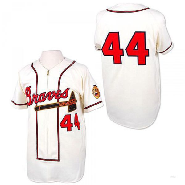 Atlanta Braves #44 Hank Aaron White Throwback Jersey Stitches Baseball Jerseys baseball jersey product view 1
