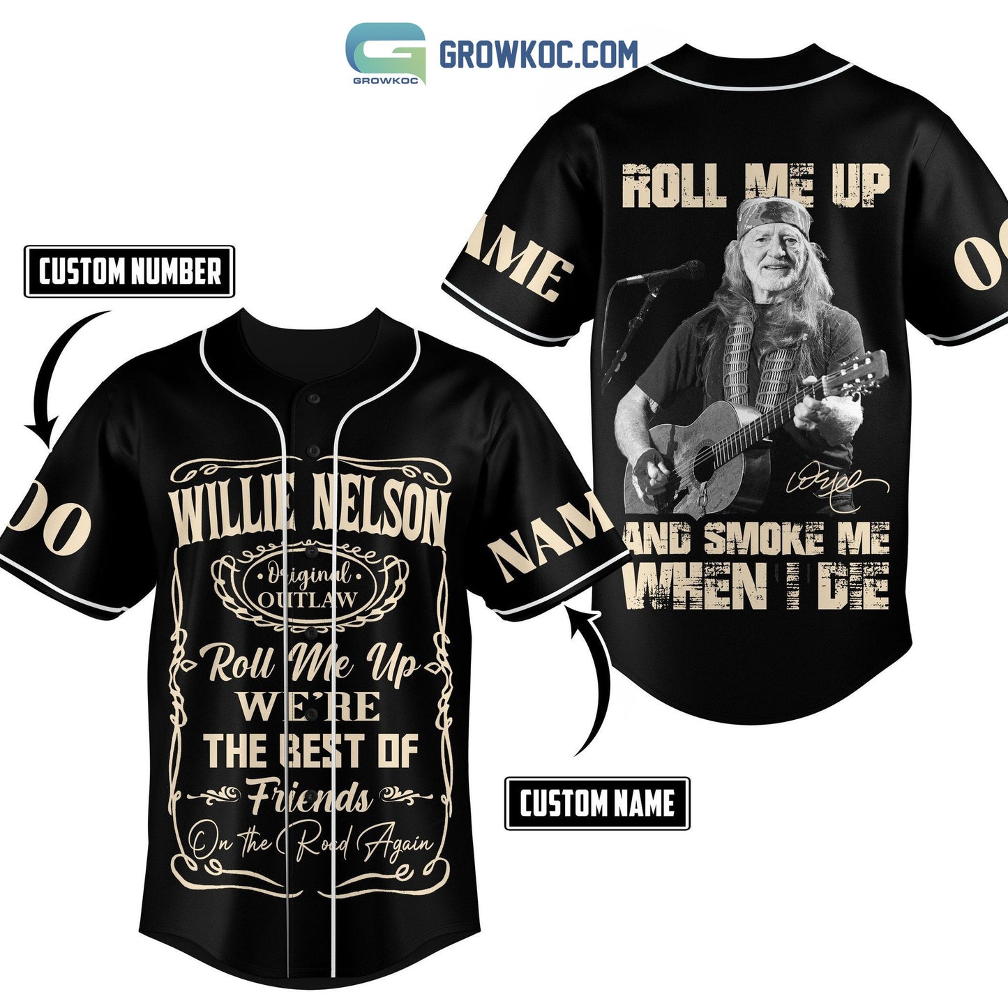 Willie Nelson Roll Me Up And Smoke Me When I Die Personalized Baseball Jersey Unisex T-shirt, Sweatshirt, Hoodie, Long Sleeve Tee - T-Shirt, Sweatshirt, Hoodie