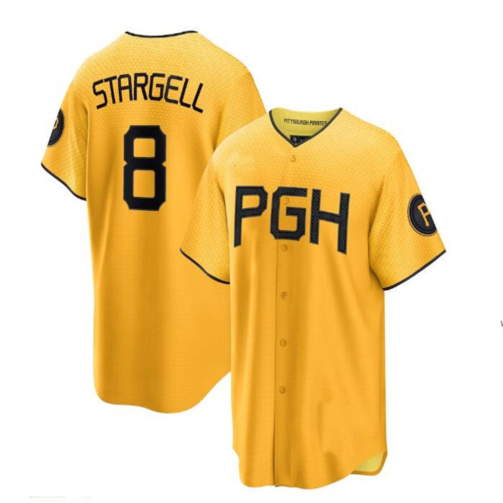 Pittsburgh Pirates #8 Willie Stargell 2023 City Connect Replica Player Jersey - Gold Baseball Jerseys baseball jersey product view 1