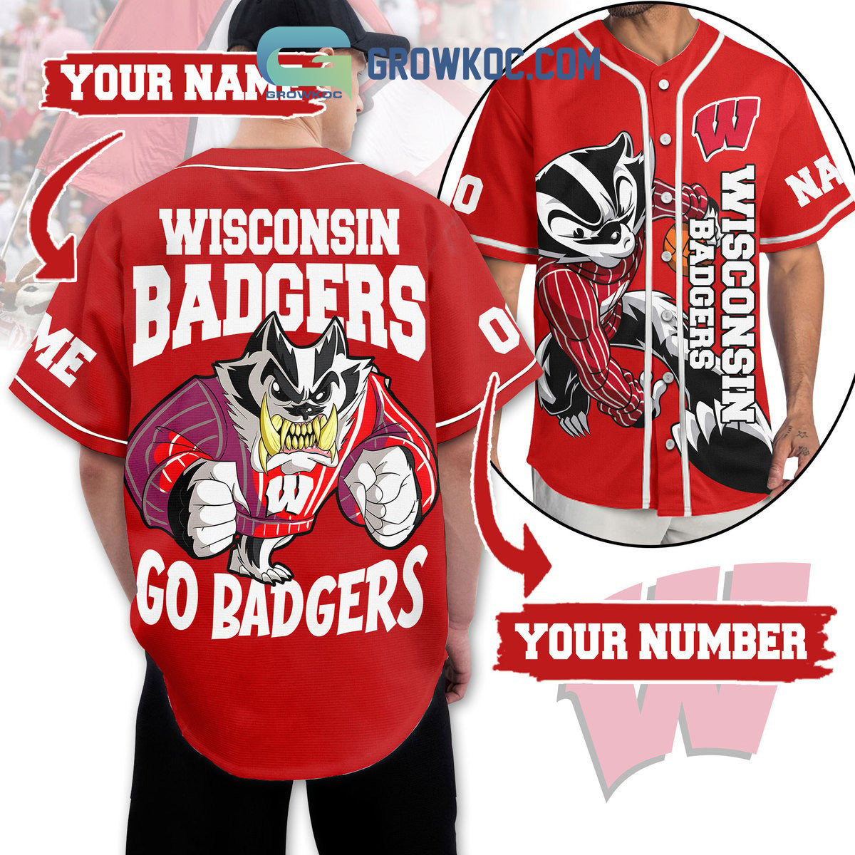 Wisconsin Badgers Basketball Go Badgers Personalized Baseball Jersey Unisex T-shirt, Sweatshirt, Hoodie, Long Sleeve Tee - T-Shirt, Sweatshirt, Hoodie