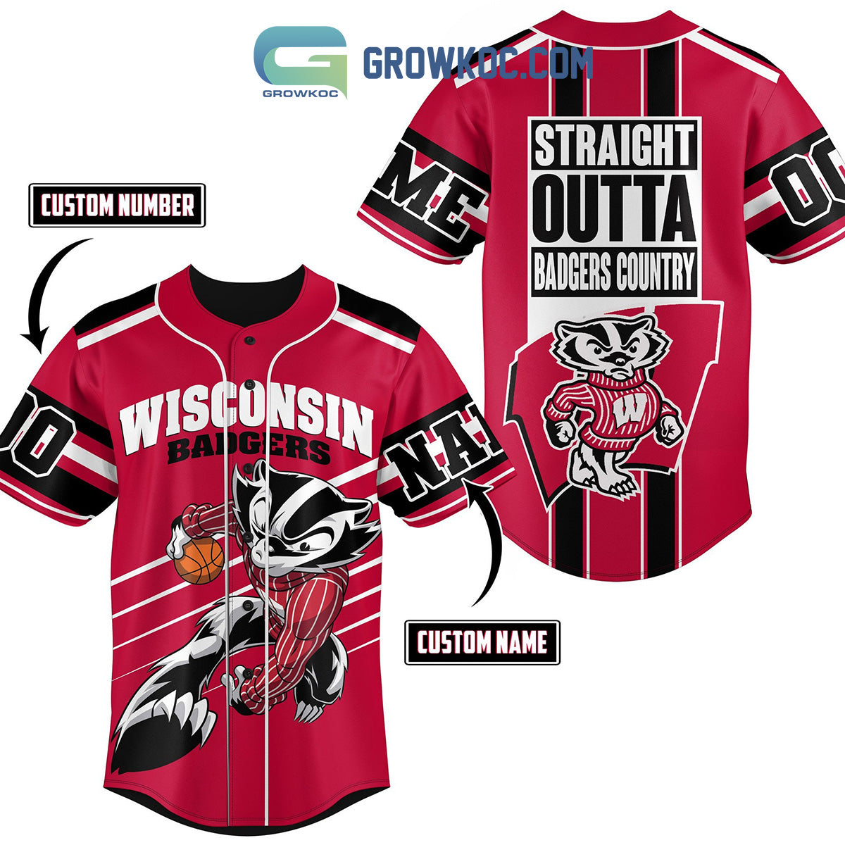 Wisconsin Badgers Straight Outta Country Personalized Baseball Jersey Unisex T-shirt, Sweatshirt, Hoodie, Long Sleeve Tee - T-Shirt, Sweatshirt, Hoodie