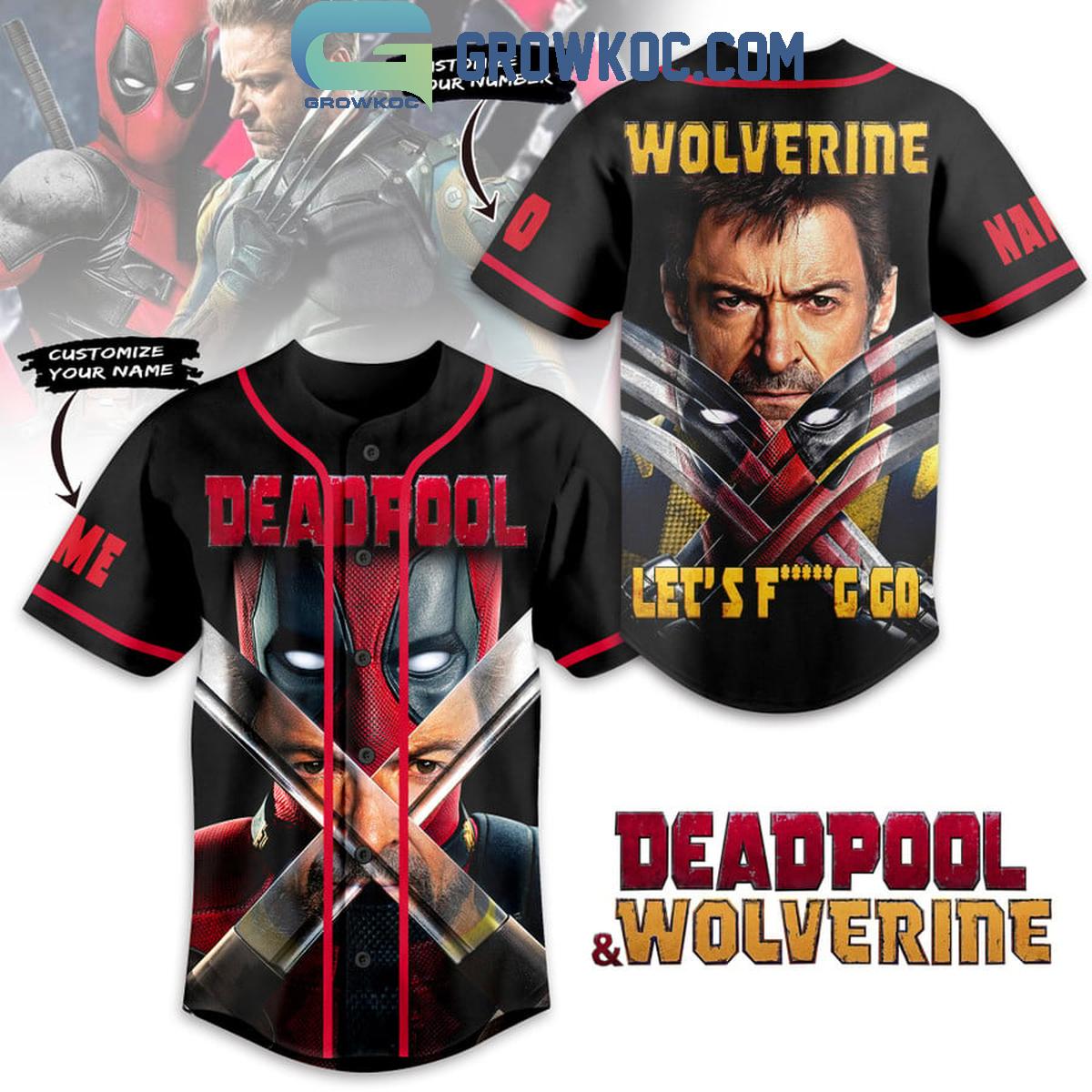 Wolverine Deadpool Lets F Go Personalized Baseball Jersey Unisex T-shirt, Sweatshirt, Hoodie, Long Sleeve Tee - T-Shirt, Sweatshirt, Hoodie