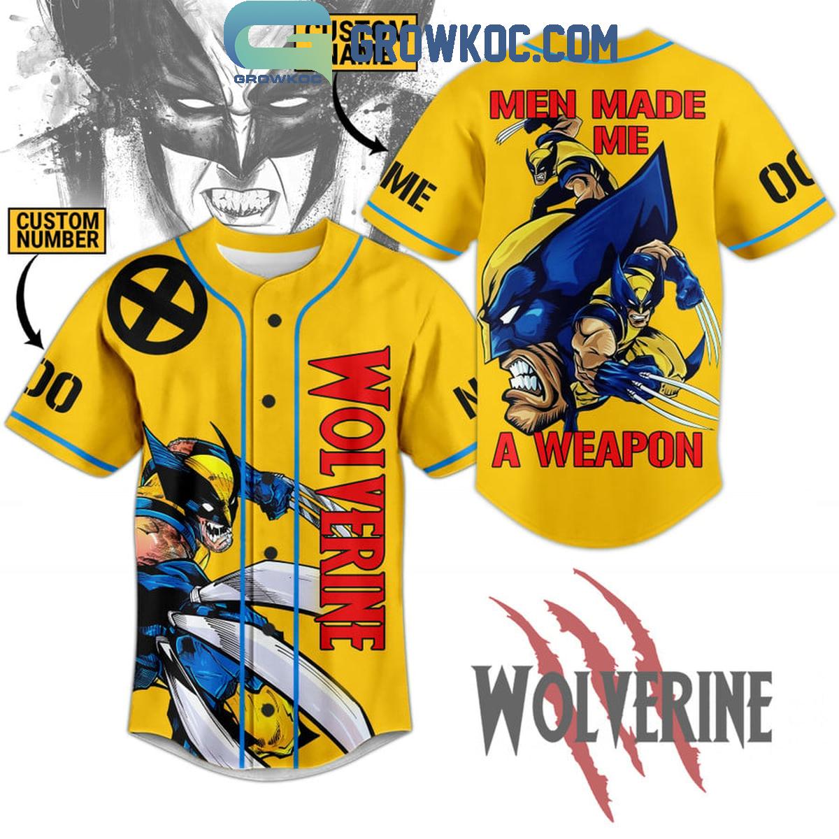 Wolverine X-Men 97 Men Made Me A Weapon Personalized Baseball Jersey Unisex T-shirt, Sweatshirt, Hoodie, Long Sleeve Tee - T-Shirt, Sweatshirt, Hoodie