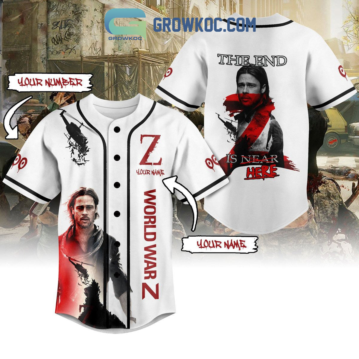 World War Z The End Is Here Personalized Baseball Jersey Unisex T-shirt, Sweatshirt, Hoodie, Long Sleeve Tee - T-Shirt, Sweatshirt, Hoodie