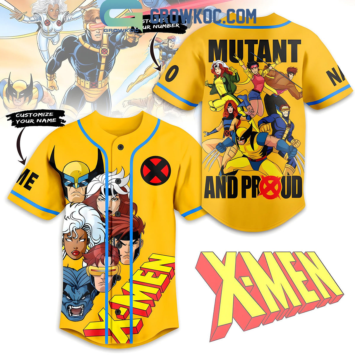 X-Men Mutant And Proud Yellow Version Personalized Baseball Jersey Unisex T-shirt, Sweatshirt, Hoodie, Long Sleeve Tee - T-Shirt, Sweatshirt, Hoodie