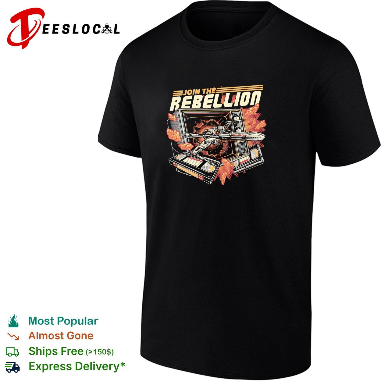 X wing fighter bursting through TV join the rebellion shirt Unisex T-shirt, Sweatshirt, Hoodie, Long Sleeve Tee - T-Shirt, Sweatshirt, Hoodie
