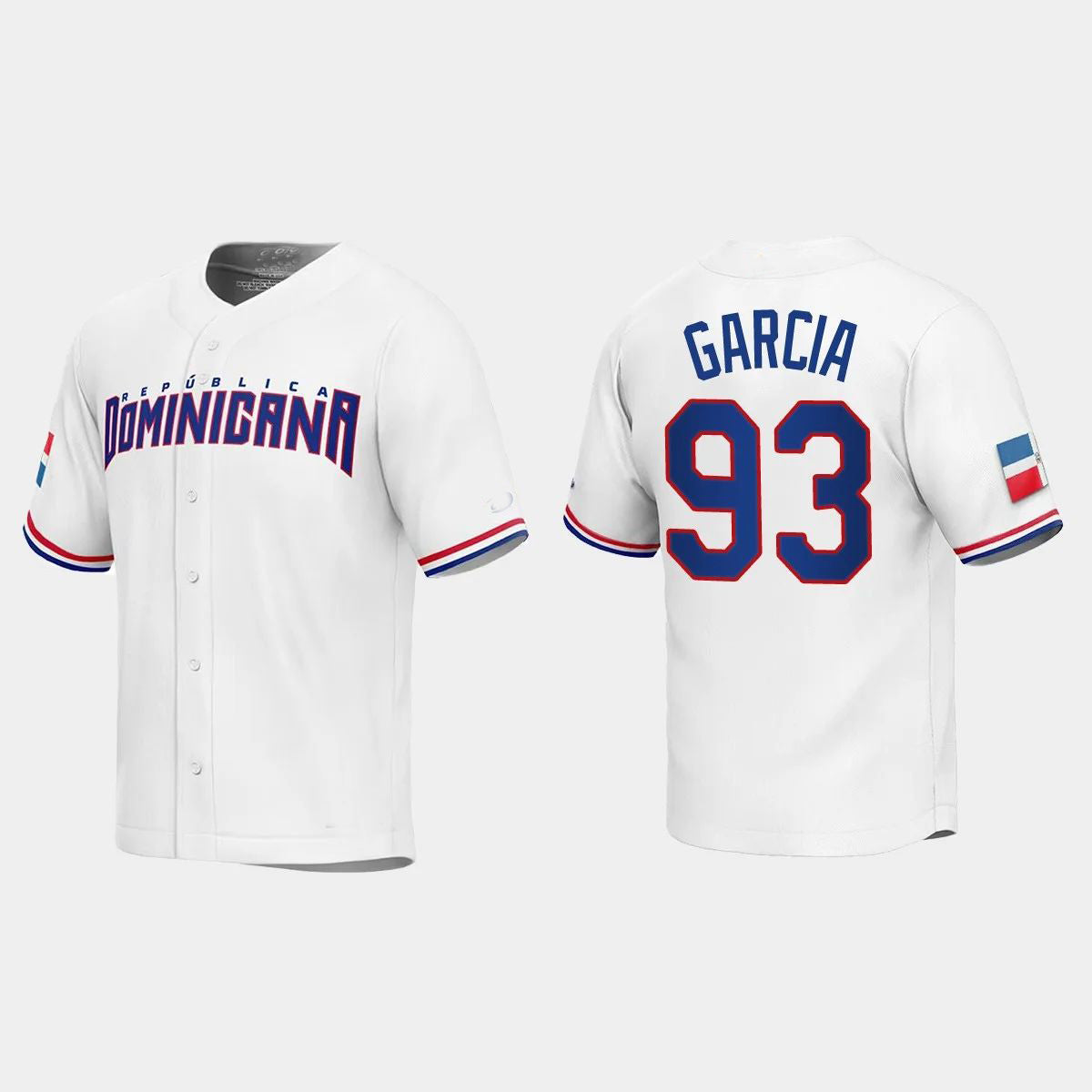 #93 YIMI GARCIA DOMINICAN REPUBLIC BASEBALL 2023 WORLD BASEBALL CLASSIC REPLICA JERSEY ¨C WHITE Stitches Baseball Jerseys baseball jersey product view 1