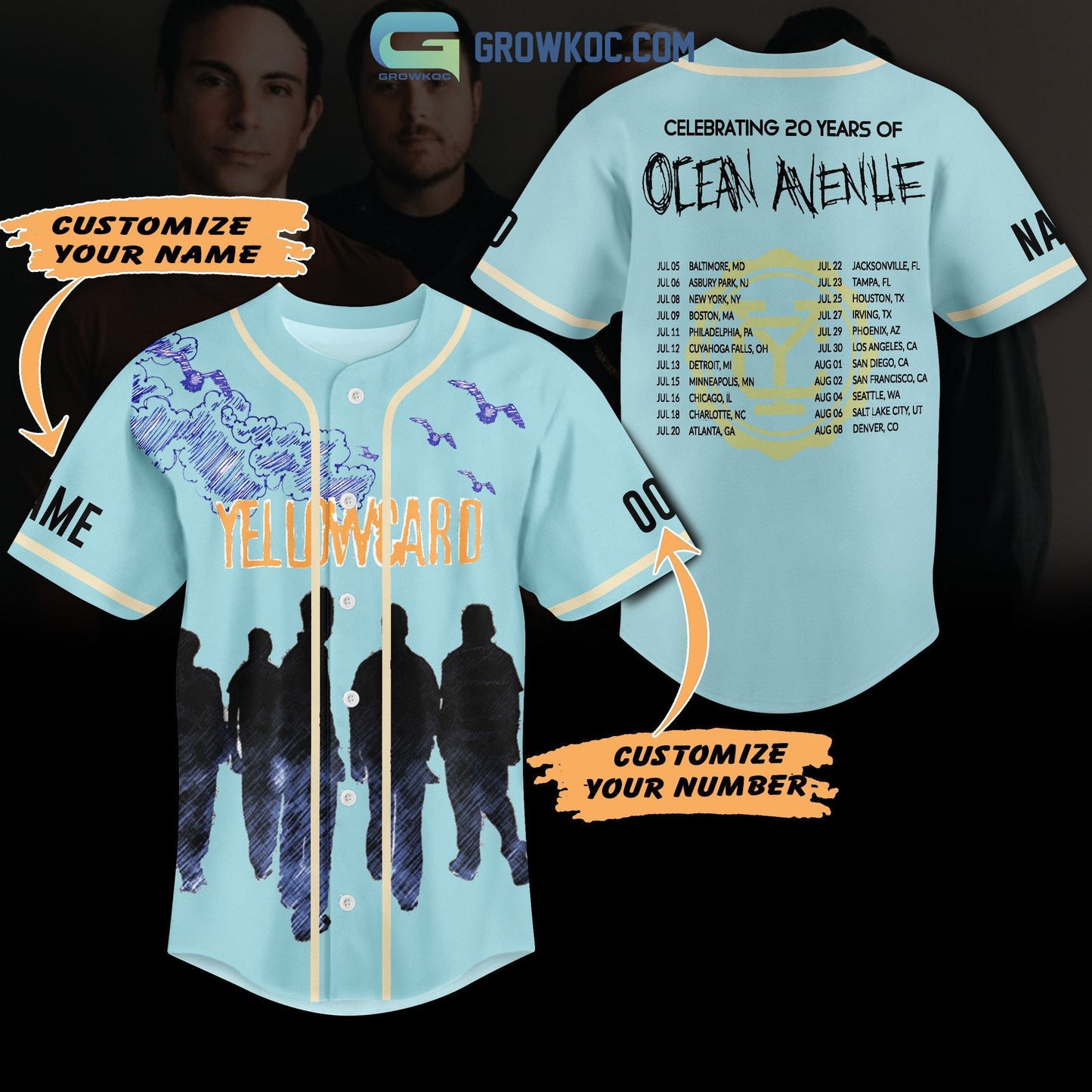 Yellowcard Celebrating 20 Years Of Ocean Avenlie Personalized Baseball Jersey Unisex T-shirt, Sweatshirt, Hoodie, Long Sleeve Tee - T-Shirt, Sweatshirt, Hoodie