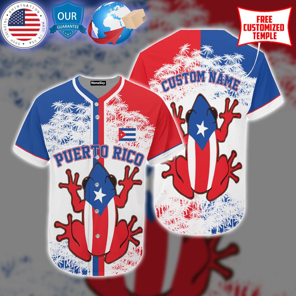 HOT Puerto Rico Coqui Frog Flag Custom Baseball Jersey Unisex T-shirt, Sweatshirt, Hoodie, Long Sleeve Tee - T-Shirt, Sweatshirt, Hoodie