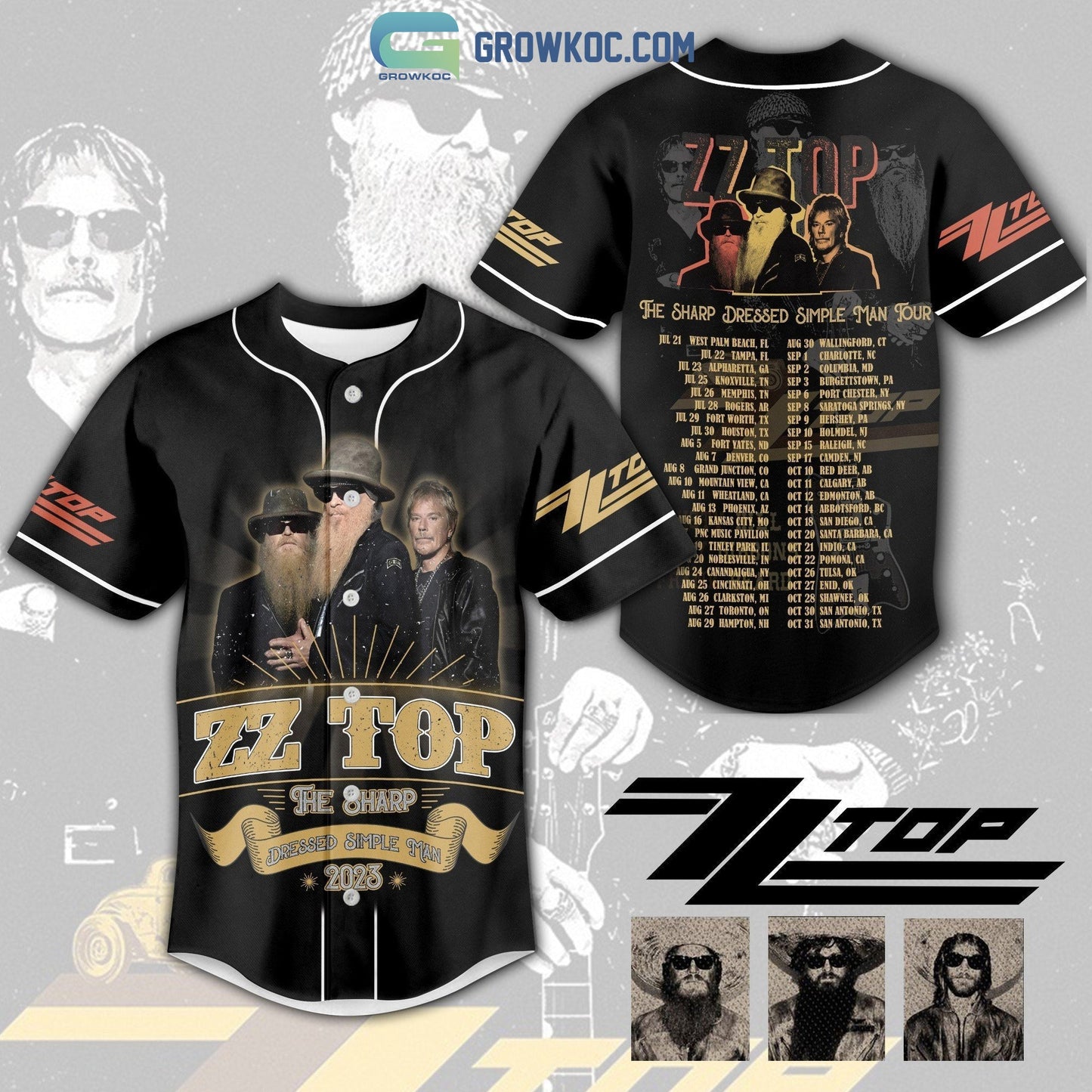 ZZ Top The Sharp Dressed Simple Man Tour 2023 Personalized Baseball Jersey Unisex T-shirt, Sweatshirt, Hoodie, Long Sleeve Tee - T-Shirt, Sweatshirt, Hoodie