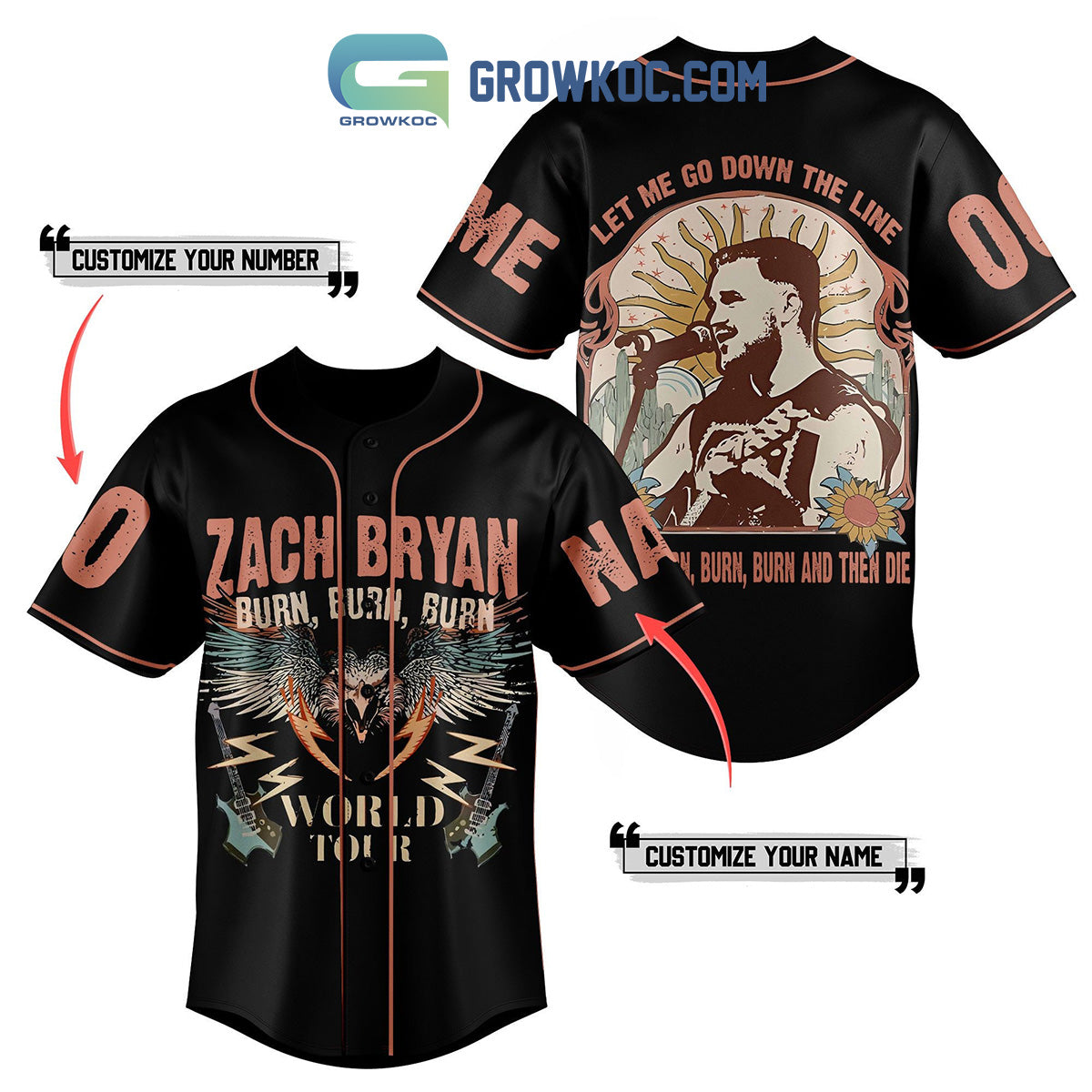 Zach Bryan Burn Burn World Tour Personalized Baseball Jersey Unisex T-shirt, Sweatshirt, Hoodie, Long Sleeve Tee - T-Shirt, Sweatshirt, Hoodie