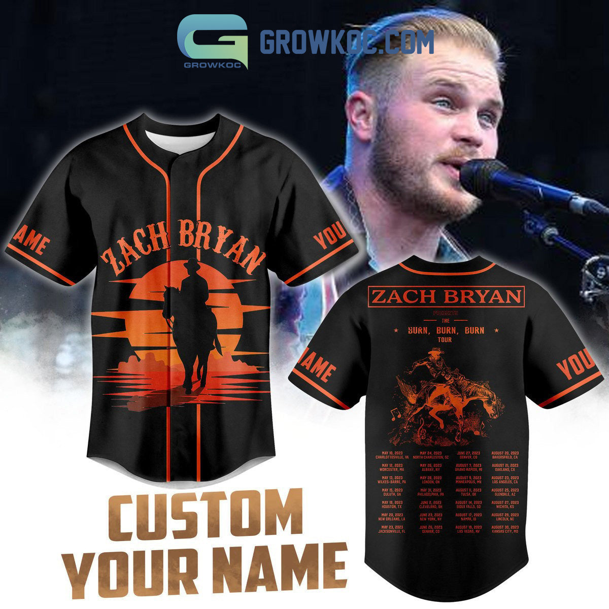 Zach Bryan The Burn Burn Burn Tour 2023 Personalized Baseball Jersey Unisex T-shirt, Sweatshirt, Hoodie, Long Sleeve Tee - T-Shirt, Sweatshirt, Hoodie