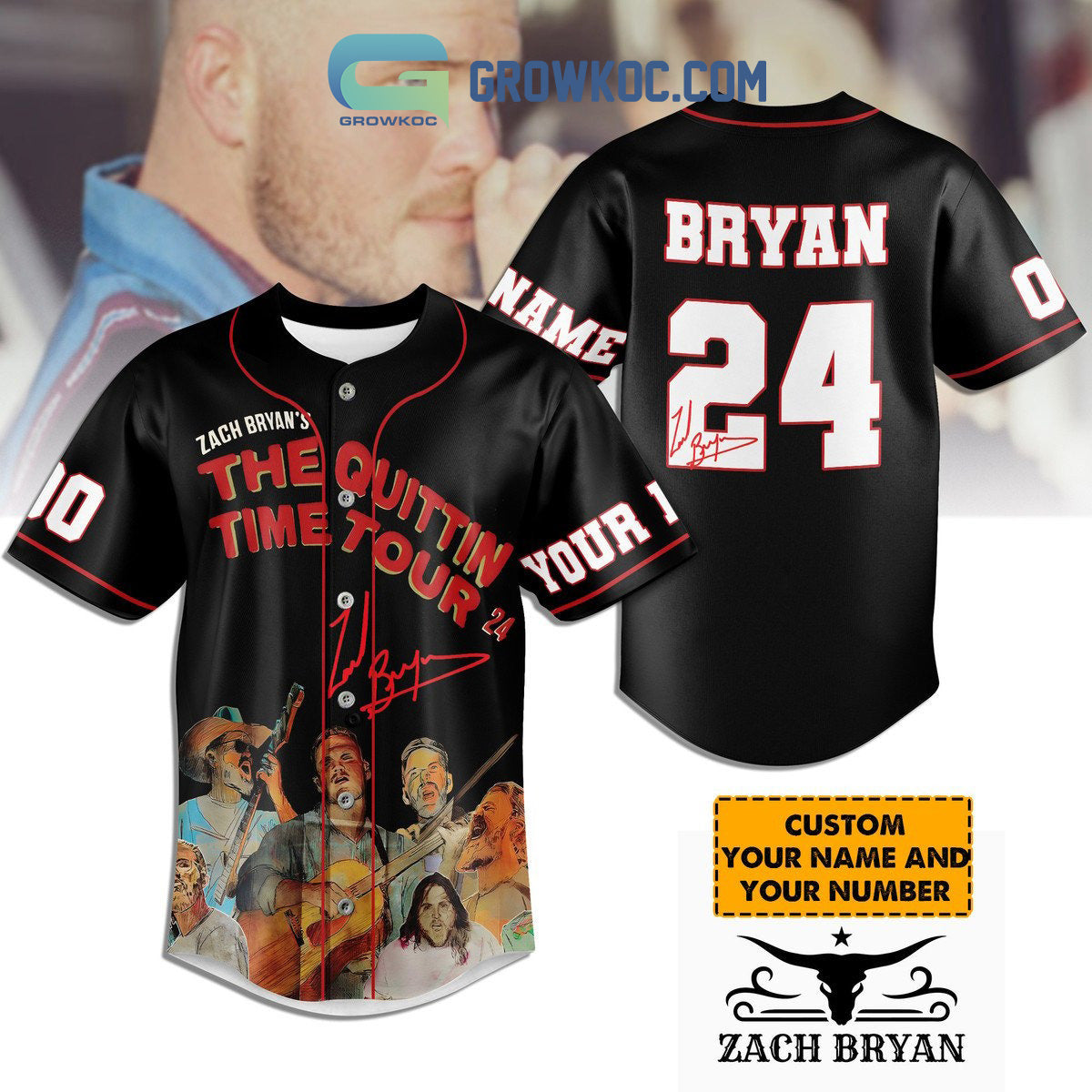 Zach Bryan The Quitting Time Tour 2024 Personalized Baseball Jersey Unisex T-shirt, Sweatshirt, Hoodie, Long Sleeve Tee - T-Shirt, Sweatshirt, Hoodie