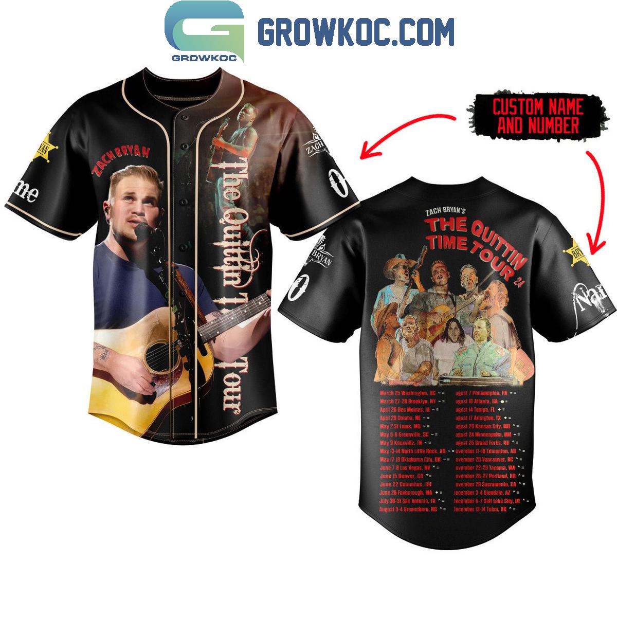 Zach Bryan The Schedule 2024 Of Time Quittin Time Tour Personalized Baseball Jersey Unisex T-shirt, Sweatshirt, Hoodie, Long Sleeve Tee - T-Shirt, Sweatshirt, Hoodie