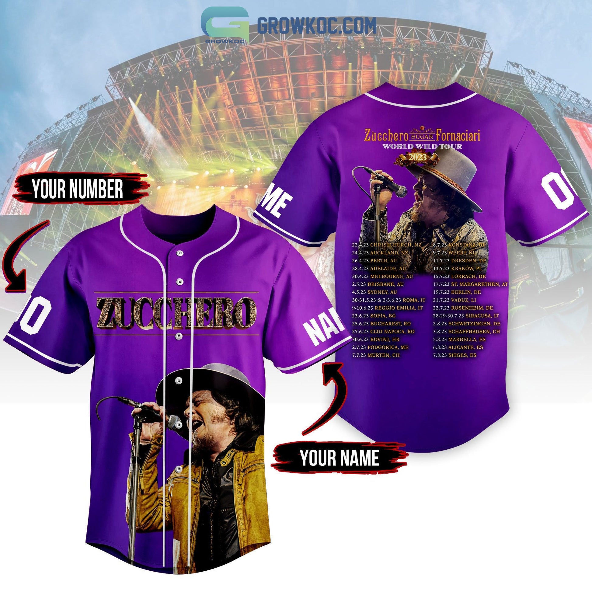 Zucchero Sugar Fornaciari World Wild Tour 2023 Personalized Baseball Jersey Unisex T-shirt, Sweatshirt, Hoodie, Long Sleeve Tee - T-Shirt, Sweatshirt, Hoodie