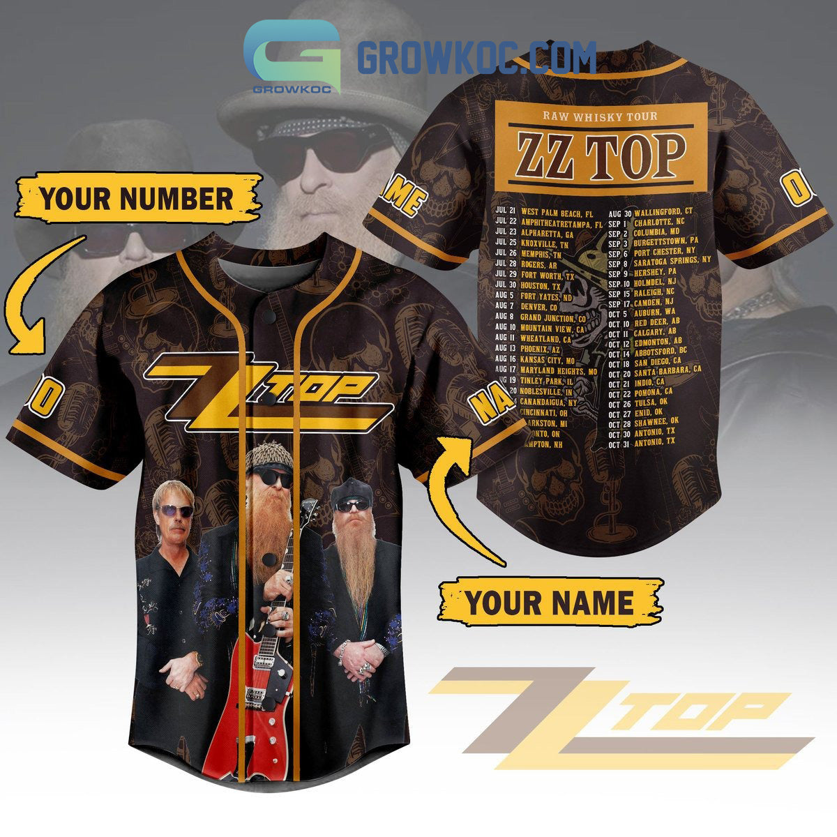 ZzTop Raw Whisky Tour Personalized Baseball Jersey Unisex T-shirt, Sweatshirt, Hoodie, Long Sleeve Tee - T-Shirt, Sweatshirt, Hoodie