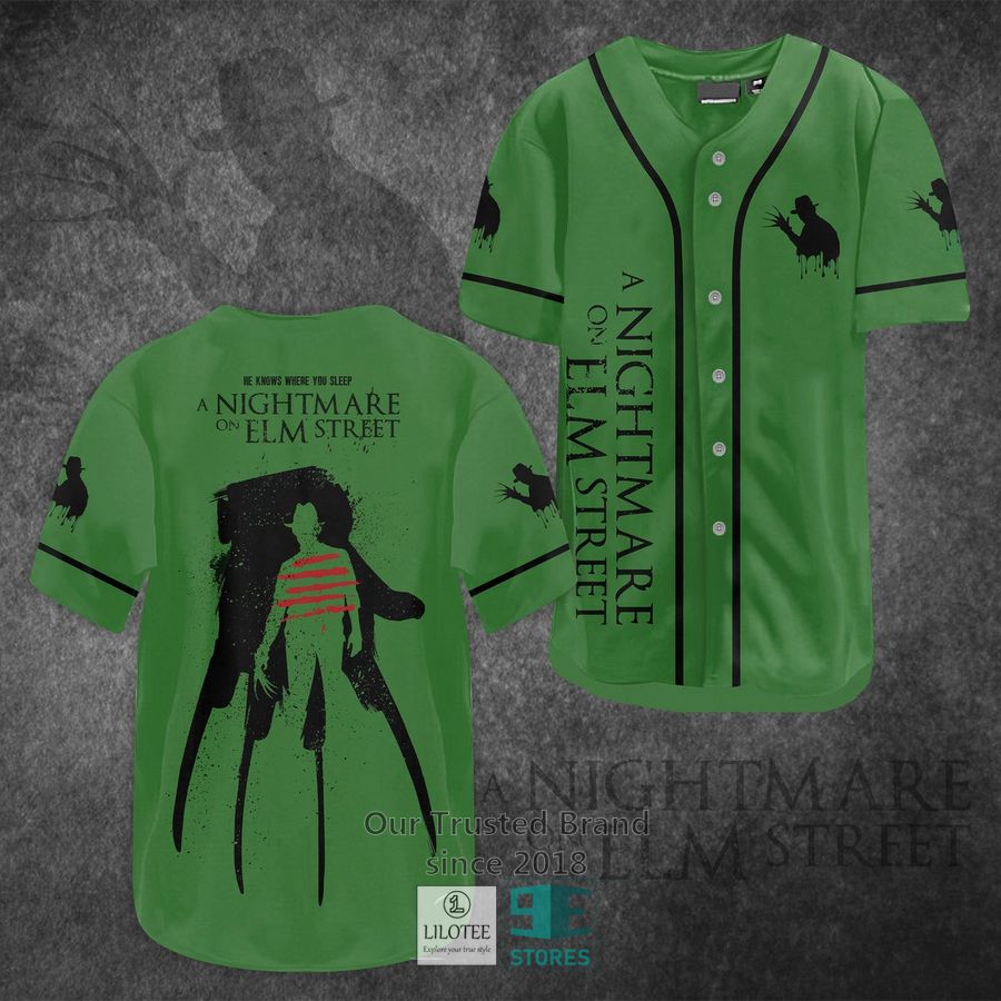 A Nightmare on Elm Street Horror Movie Green Baseball Jersey Unisex T-shirt, Sweatshirt, Hoodie, Long Sleeve Tee - T-Shirt, Sweatshirt, Hoodie