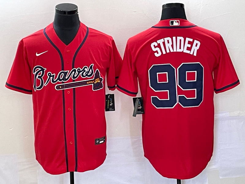 Men's Atlanta Braves Spencer Strider Red Replica Player Jersey baseball jersey product view 1