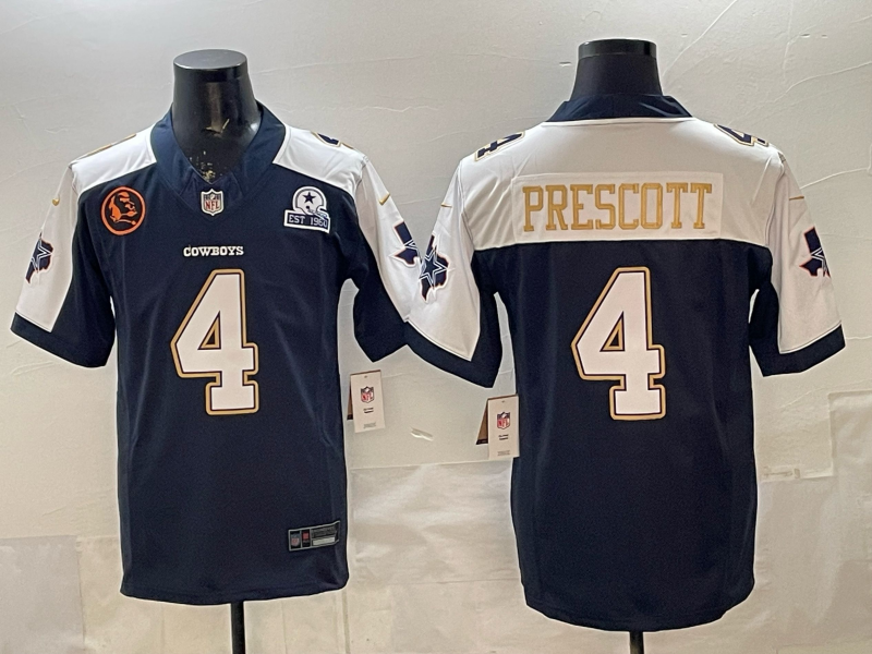 Men's Dallas Cowboys Dak Prescott #4 Navy Game Team Jersey football jersey product view 1