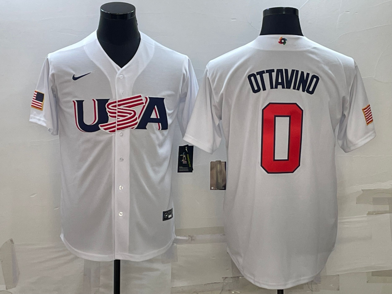 Men's 2023 World Baseball Classic Adam Ottavino USA White Jersey baseball jersey product view 1