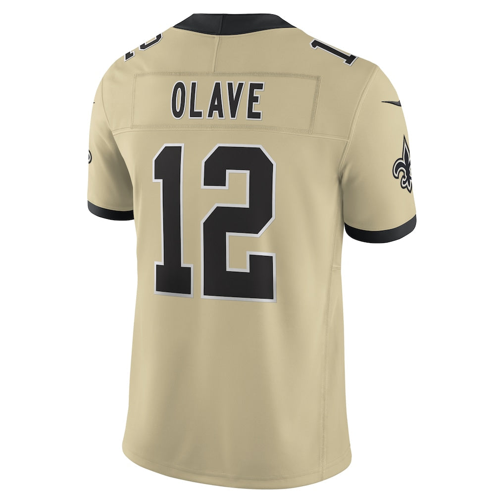 NO.Saints #12 Chris Olave Gold Alternate Gameday Golds Alternate Vapor F.U.S.E. Limited Jersey football jersey product view 1