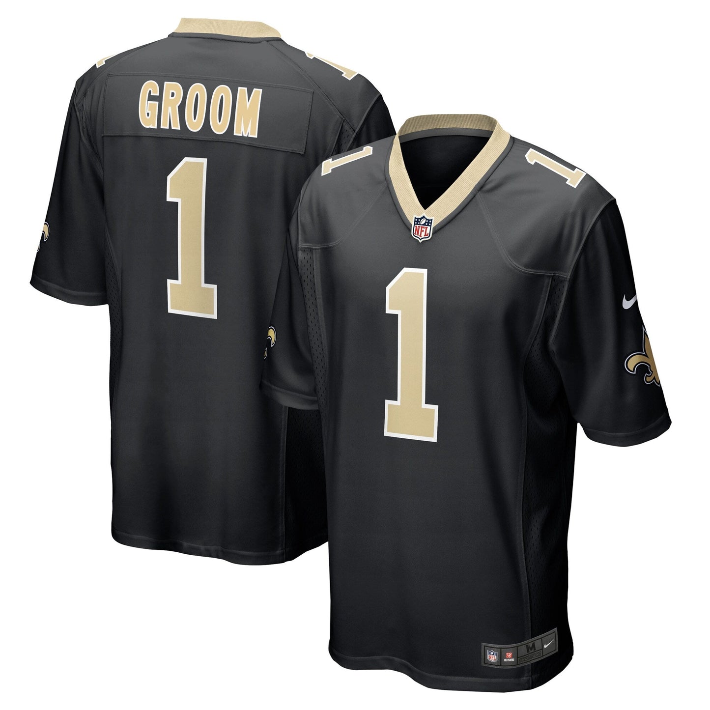 Number 1 Groom New Orleans Saints Game Jersey - Black football jersey product view 1