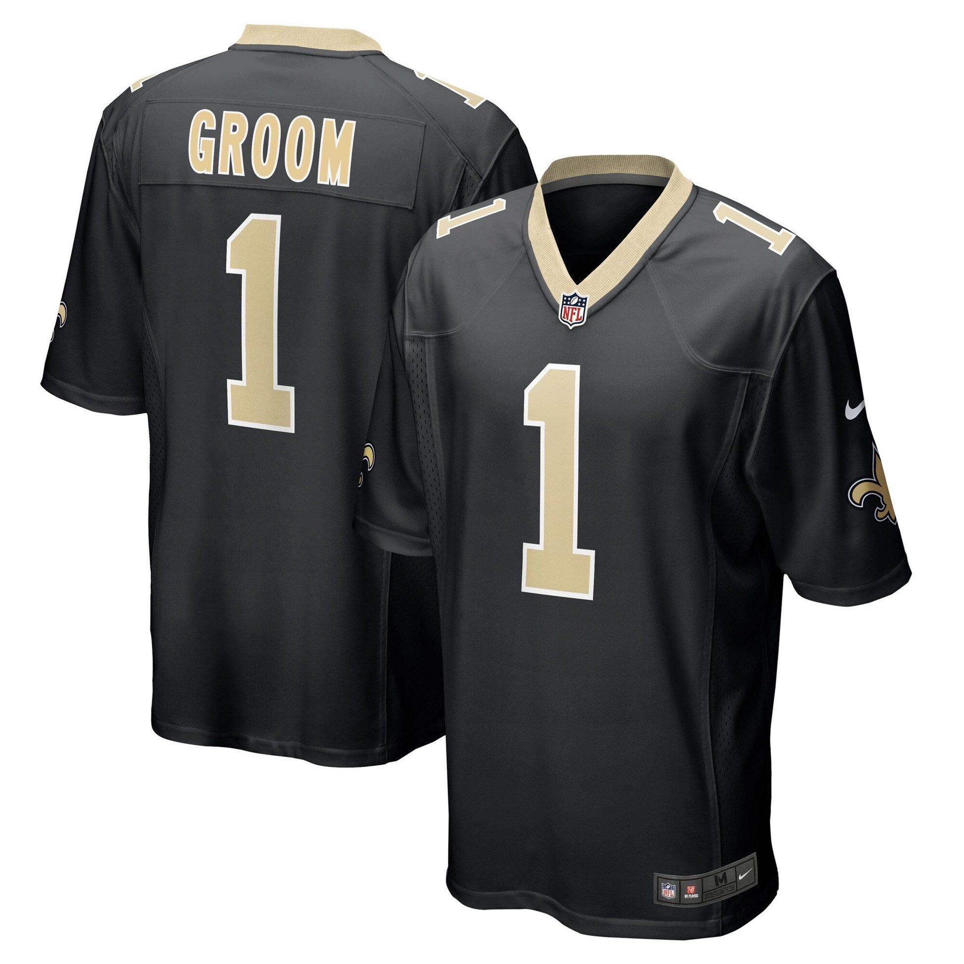 Number 1 Groom New Orleans Saints Game Jersey - Black football jersey product view 1