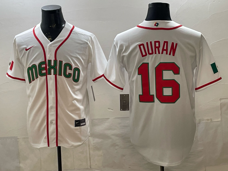 Men's Mexico Baseball Jarren Duran #16 White 2026 World Baseball Classic Stadium Jersey baseball jersey product view 1