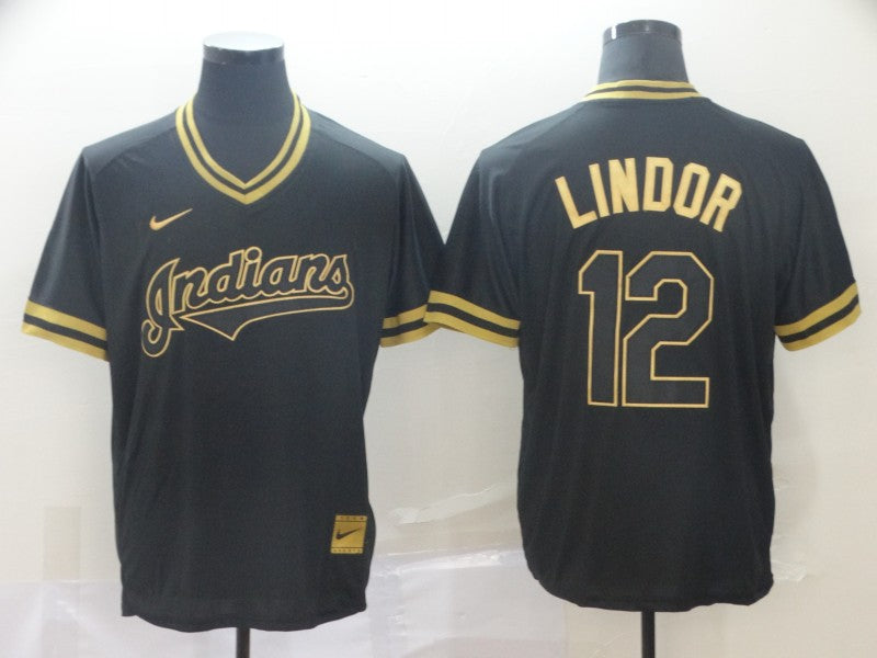 Men's Cleveland Guardians Francisco Lindor #12 Black Replica Baseball Jersey baseball jersey product view 1