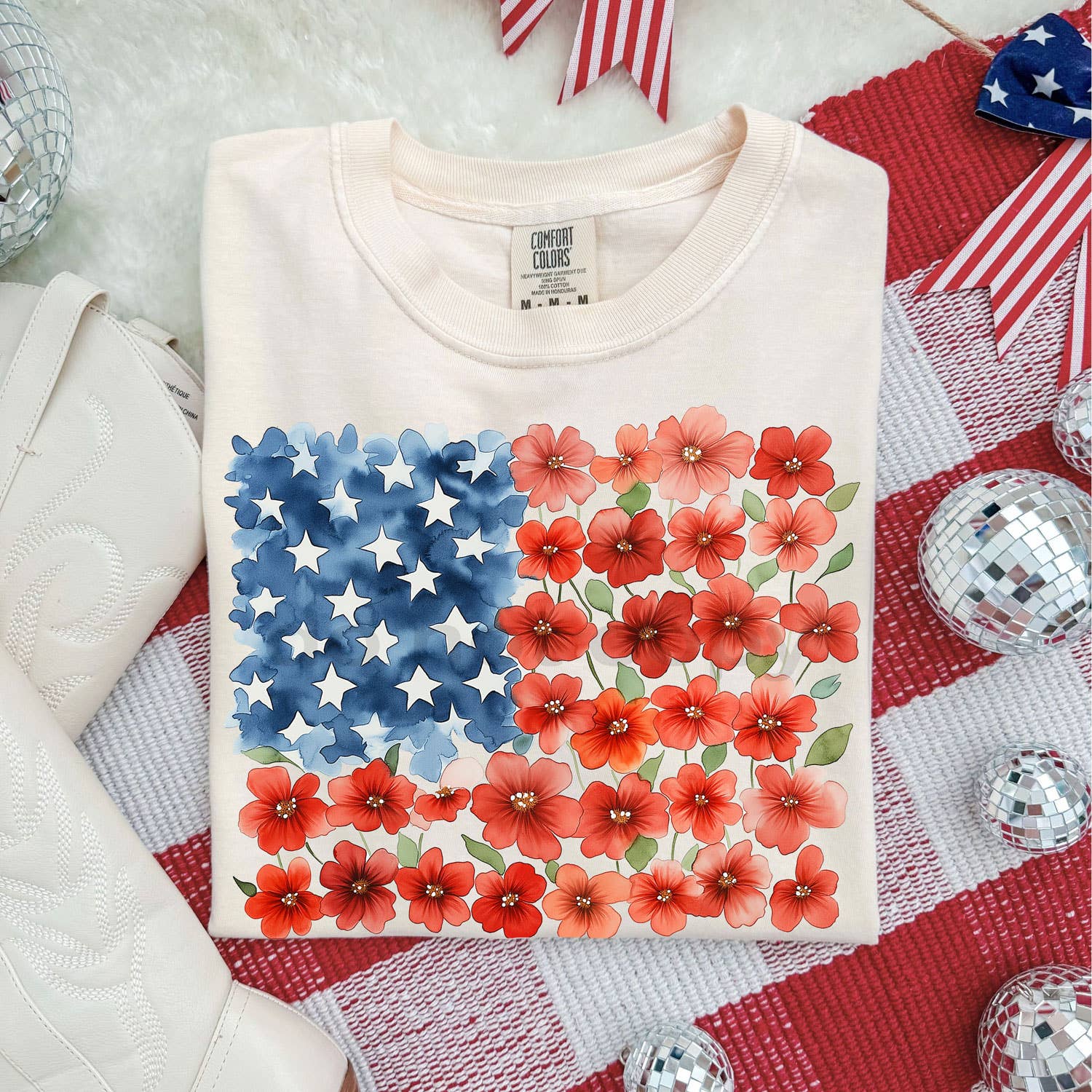 Floral Watercolor American Flag Tee Unisex T-shirt, Sweatshirt, Hoodie, Long Sleeve Tee - T-Shirt, Sweatshirt, Hoodie