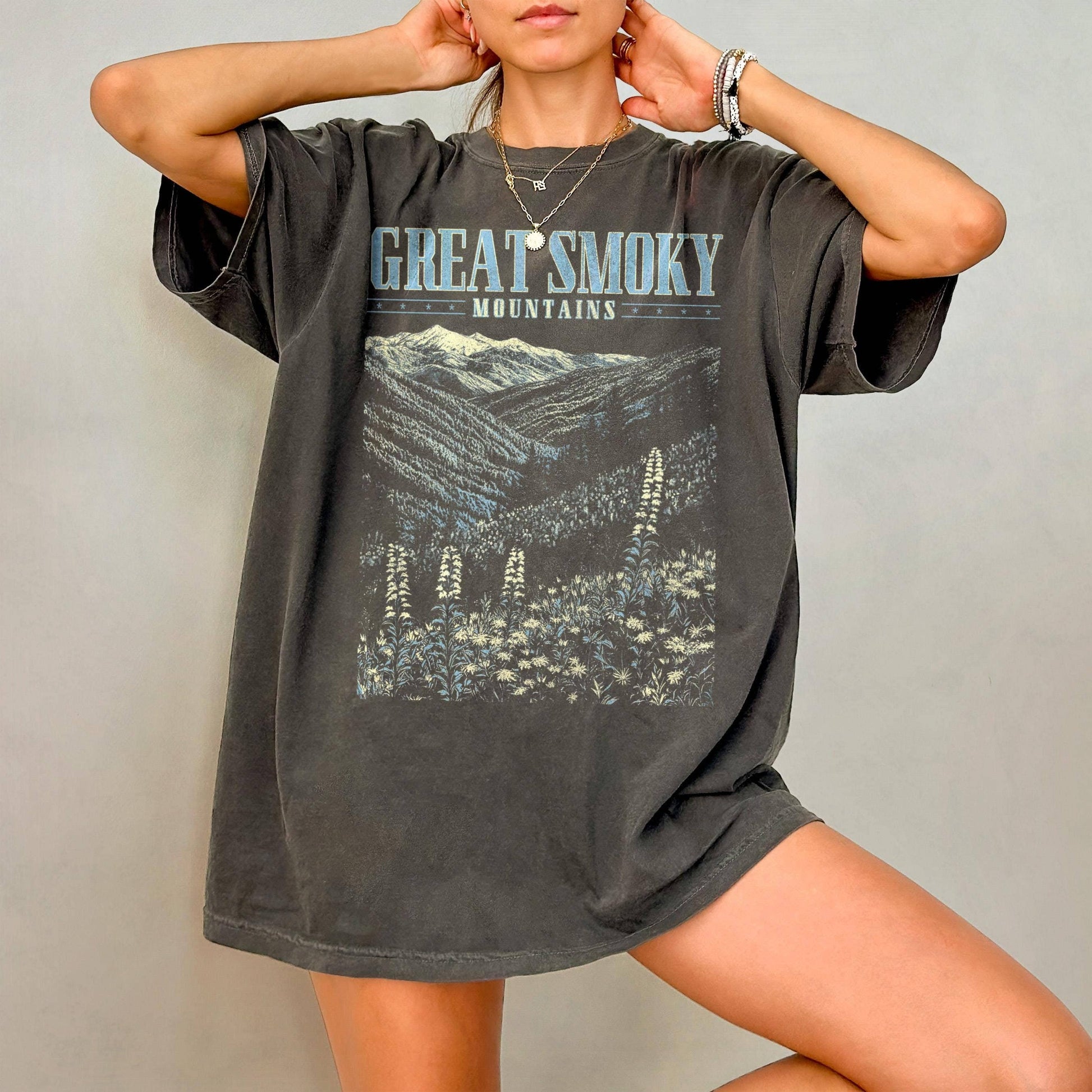 Smoky Mountains Wildflower Retro National Park Nature Tee Unisex T-shirt, Sweatshirt, Hoodie, Long Sleeve Tee - T-Shirt, Sweatshirt, Hoodie