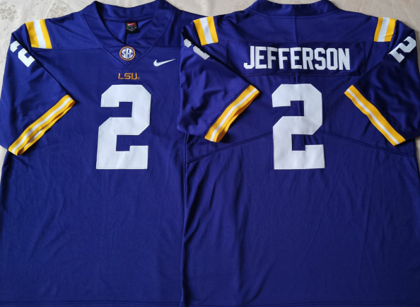Men's LSU Tigers Justin Jefferson #2 Purple Player Game Jersey sports jersey product view 1