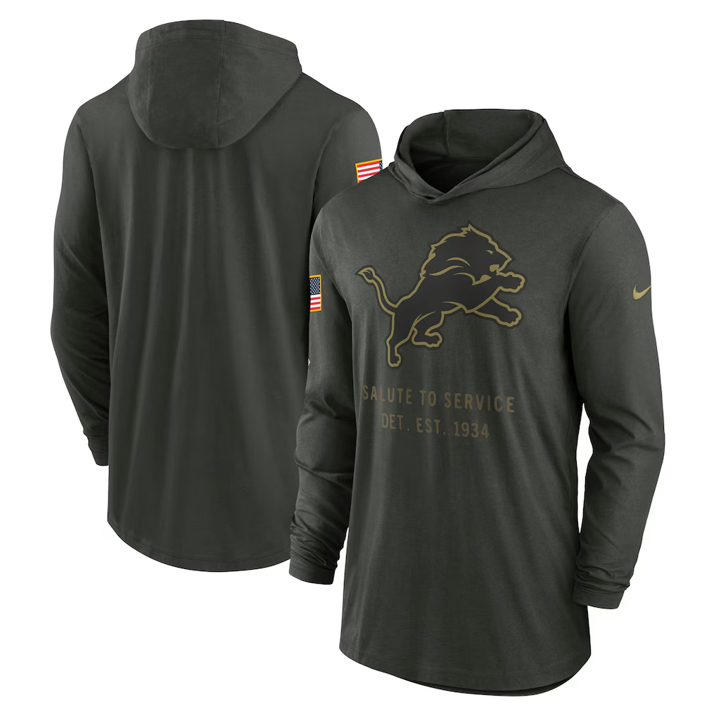 Men's Detroit Lions Forest Green 2025 Salute to Service Sideline Dri-FIT Lightweight Hooded Pullover football jersey product view 1