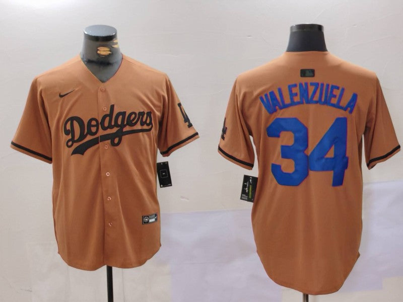 Men's Los Angeles Dodgers Fernando Valenzuela Brown Game Player Jersey baseball jersey product view 1