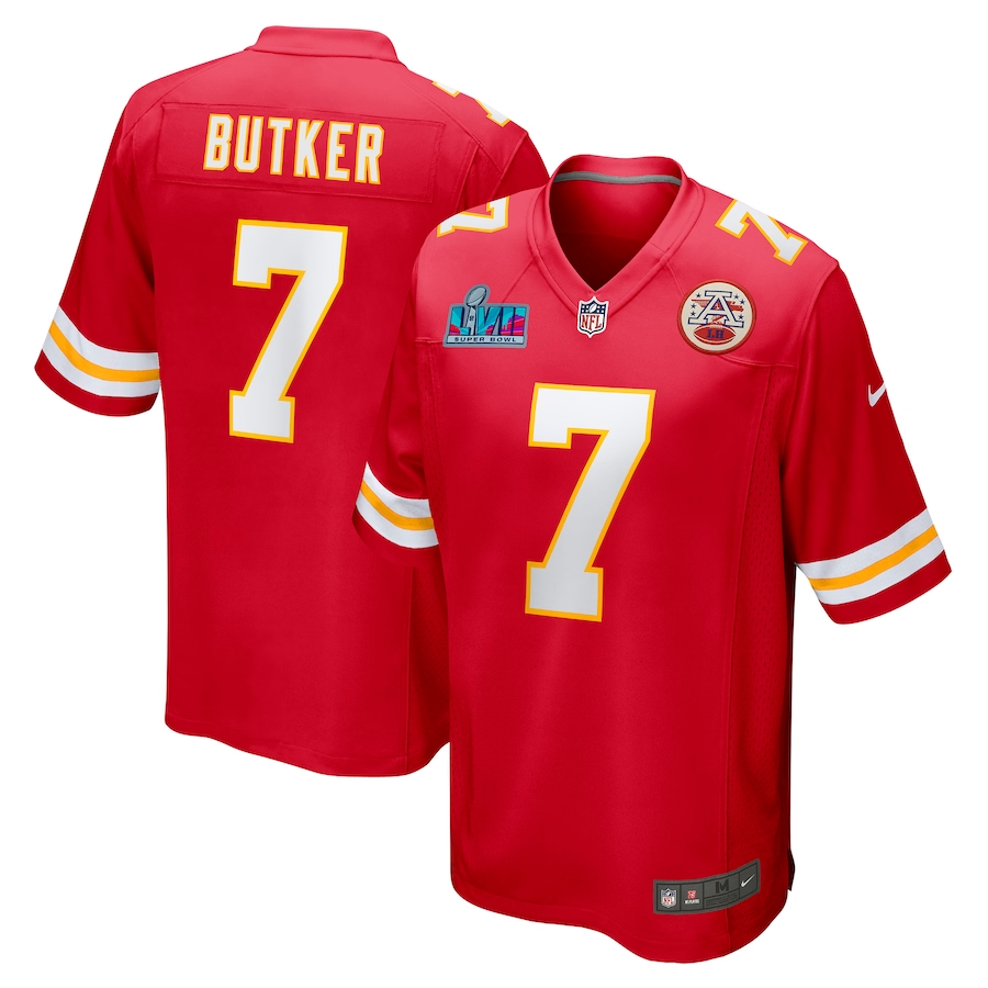 Men's Kansas City Chiefs Harrison Butker Red Super Bowl LVII Patch Game Jersey football jersey product view 1