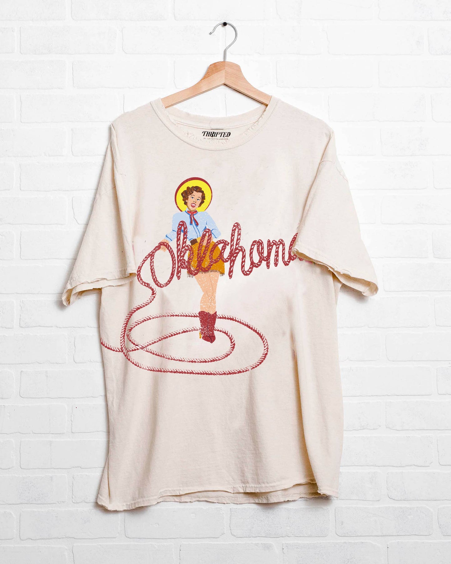 Oklahoma Cowgirl Off White Thrifted Western Graphic Tee Unisex T-shirt, Sweatshirt, Hoodie, Long Sleeve Tee - T-Shirt, Sweatshirt, Hoodie