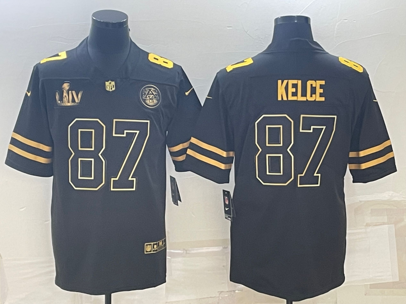 Men's Kansas City Chiefs Travis Kelce Black Super Bowl LVII Patch Game Jersey football jersey product view 1
