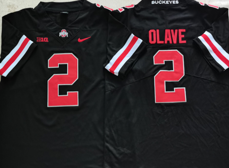 Men's Ohio State Buckeyes Chris Olave #2 Black Player Game Jersey sports jersey product view 1