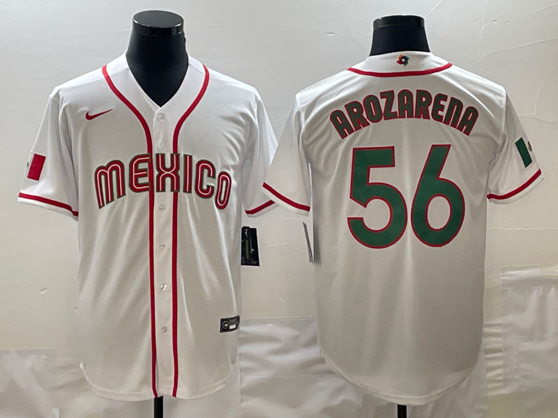 Men's 2023 World Baseball Classic #56 Randy Arozarena Mexico White Jersey1 baseball jersey product view 1