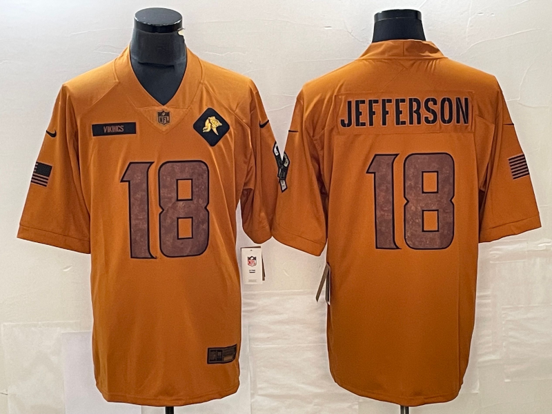 Men's Minnesota Vikings Justin Jefferson Brown 2023 Salute To Service Limited Jersey football jersey product view 1