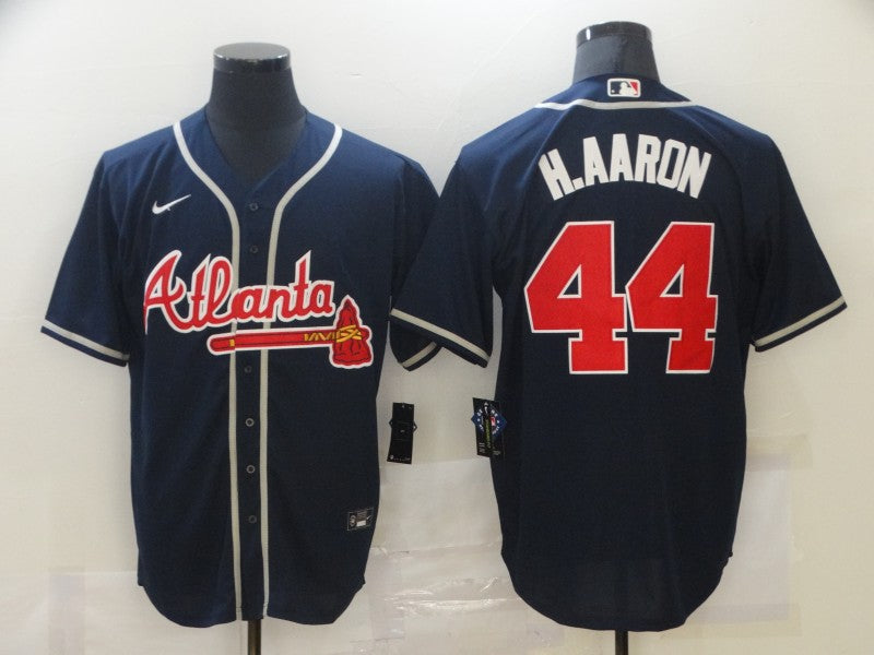 Men's Atlanta Braves Hank Aaron #44 Navy Replica Jersey1 baseball jersey product view 1