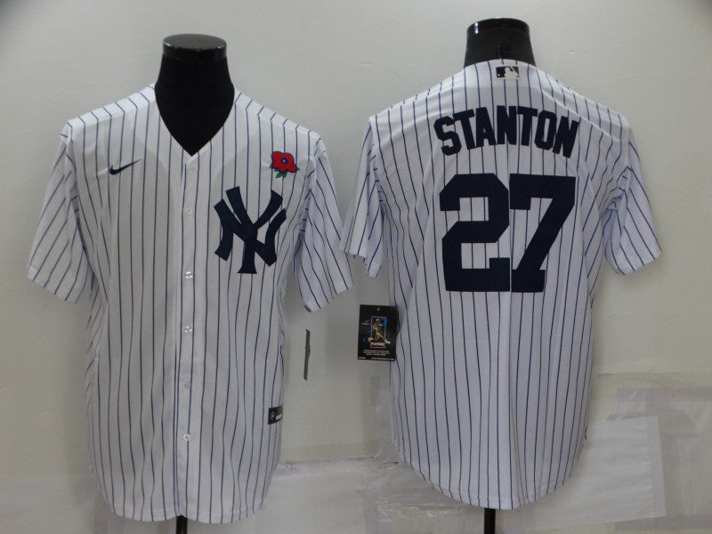 Men's New York Yankees Giancarlo Stanton #27 White Replica Player Jersey1 baseball jersey product view 1