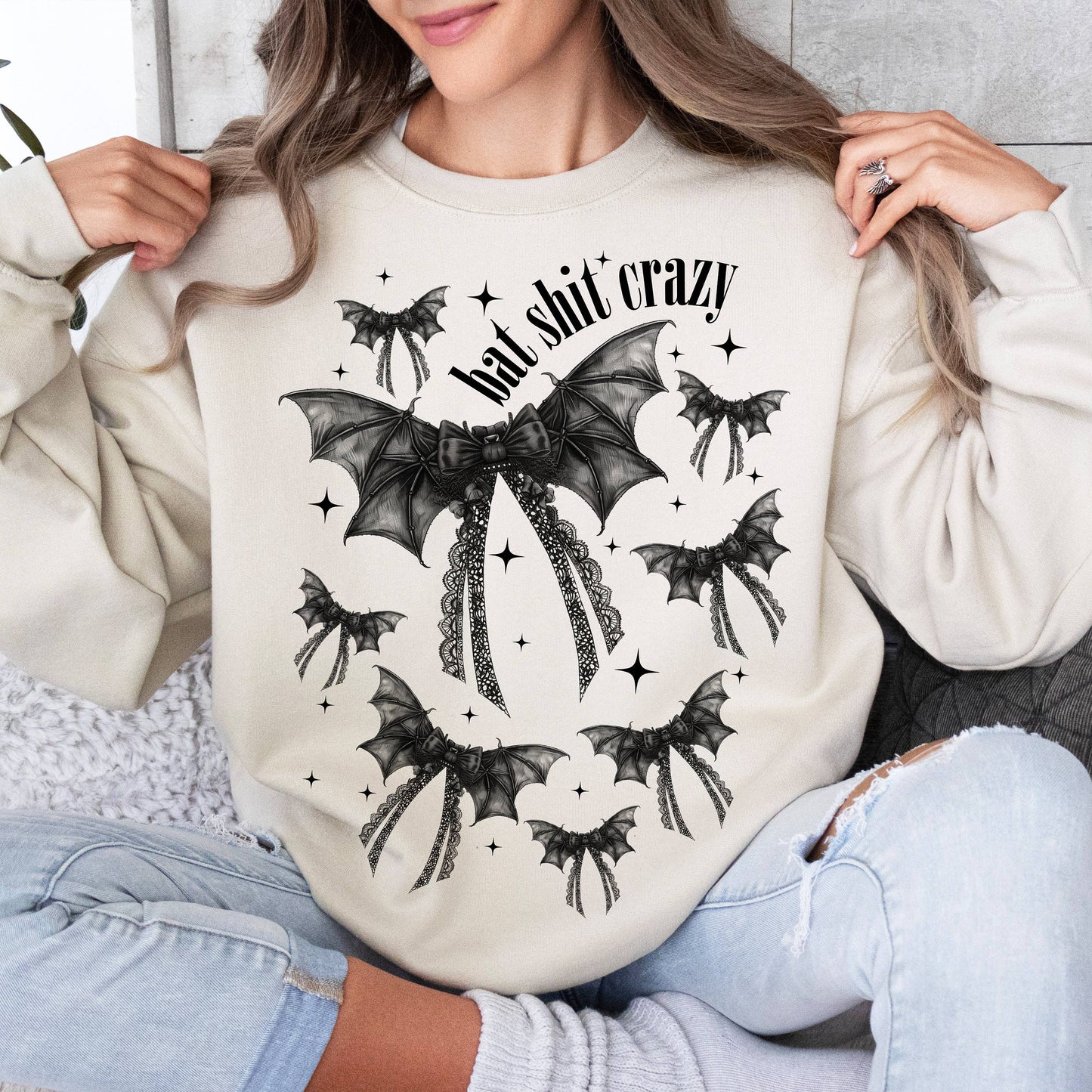Gothic Halloween Coquette Bat-Crazy Retro Sweatshirt Unisex T-shirt, Sweatshirt, Hoodie, Long Sleeve Tee - T-Shirt, Sweatshirt, Hoodie